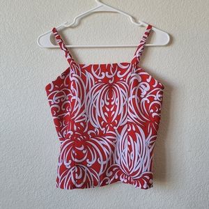 Red and White Geometric Print Tank Top